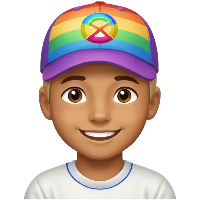 smiling boy in rainbow baseball cap emoji