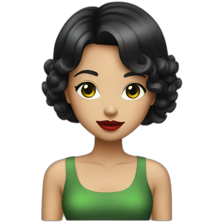 girl with green eyes and black short bob hair and red lipstick emoji