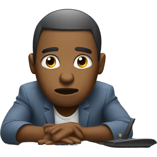 working in computer with worried expression african american emoji