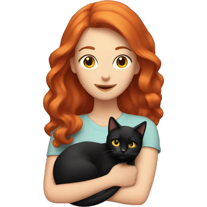 Red haired women holding a black cat emoji