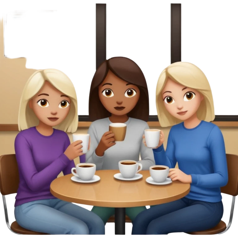 3 girl disscussion around a table in coffe shop emoji