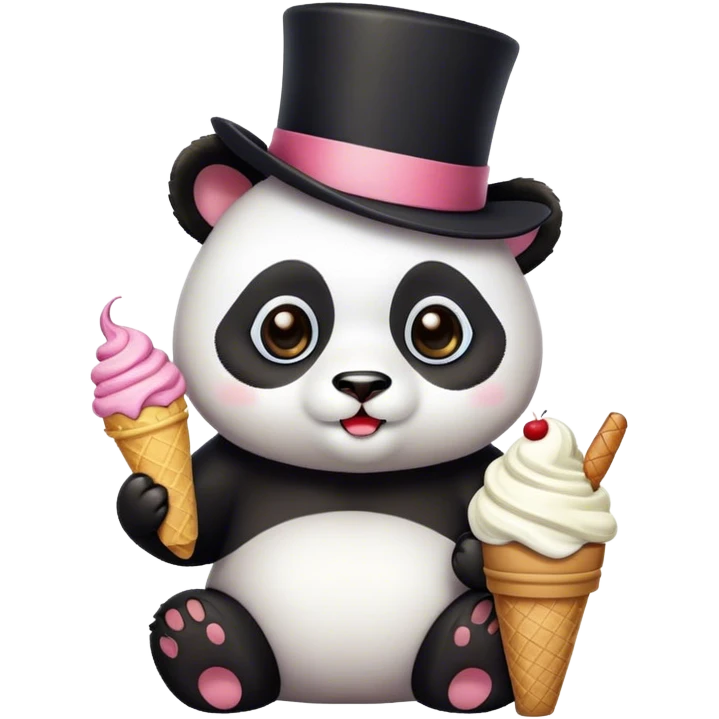 Panda eating ice cream + Cat with tophat emoji