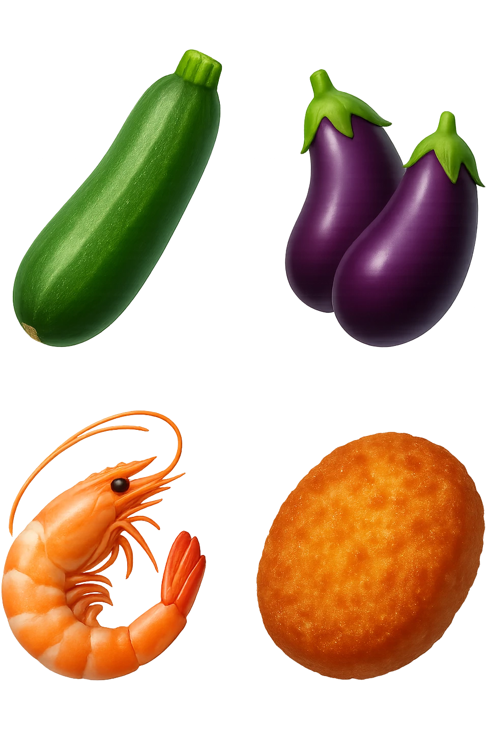 emoji stile iphone realistica zucchine, melanzane, gamberi, costoletta fluttuano in aria
IPERREALISTICO 4K emoji