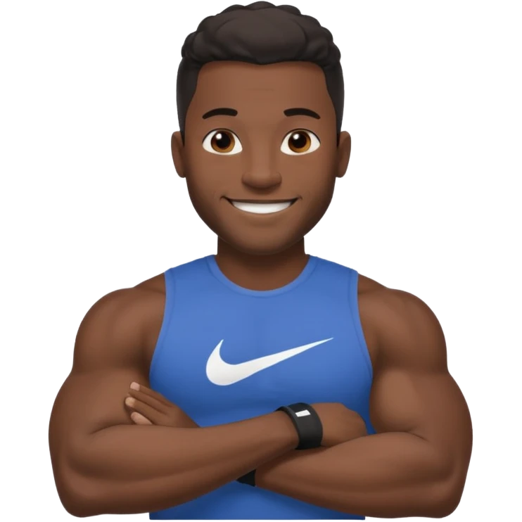 Jock black man smiling very very big biceps wearing “Nike” t shirt, handsome face emoji