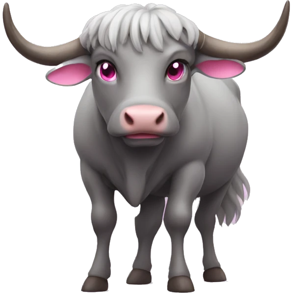Grey ox full body photo pink eyes emoji