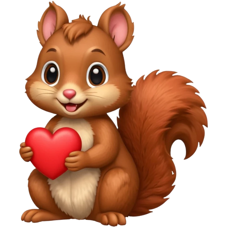 detailed emoji-style squirrel holding a heart emoji