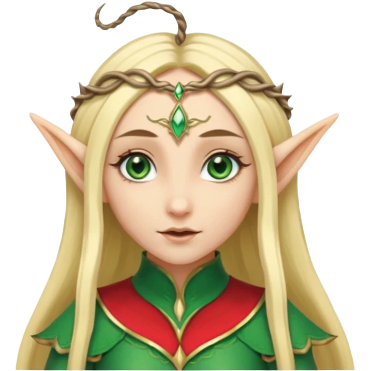 a girl elf with very long blond hair and a twisted headpiece, she's got pointy ears emoji