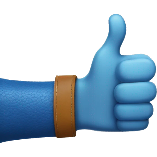 thumbs up, light leather, blue sleeve. emoji