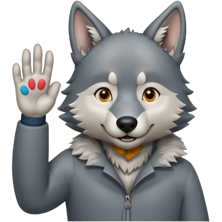  A real wolf waving his hand while he's standing but  emoji