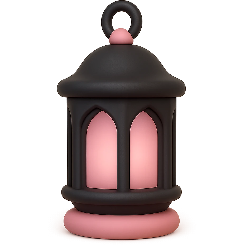 BLACKPINK-inspired gothic lantern, no hearts, soft and round, black and pink color scheme emoji