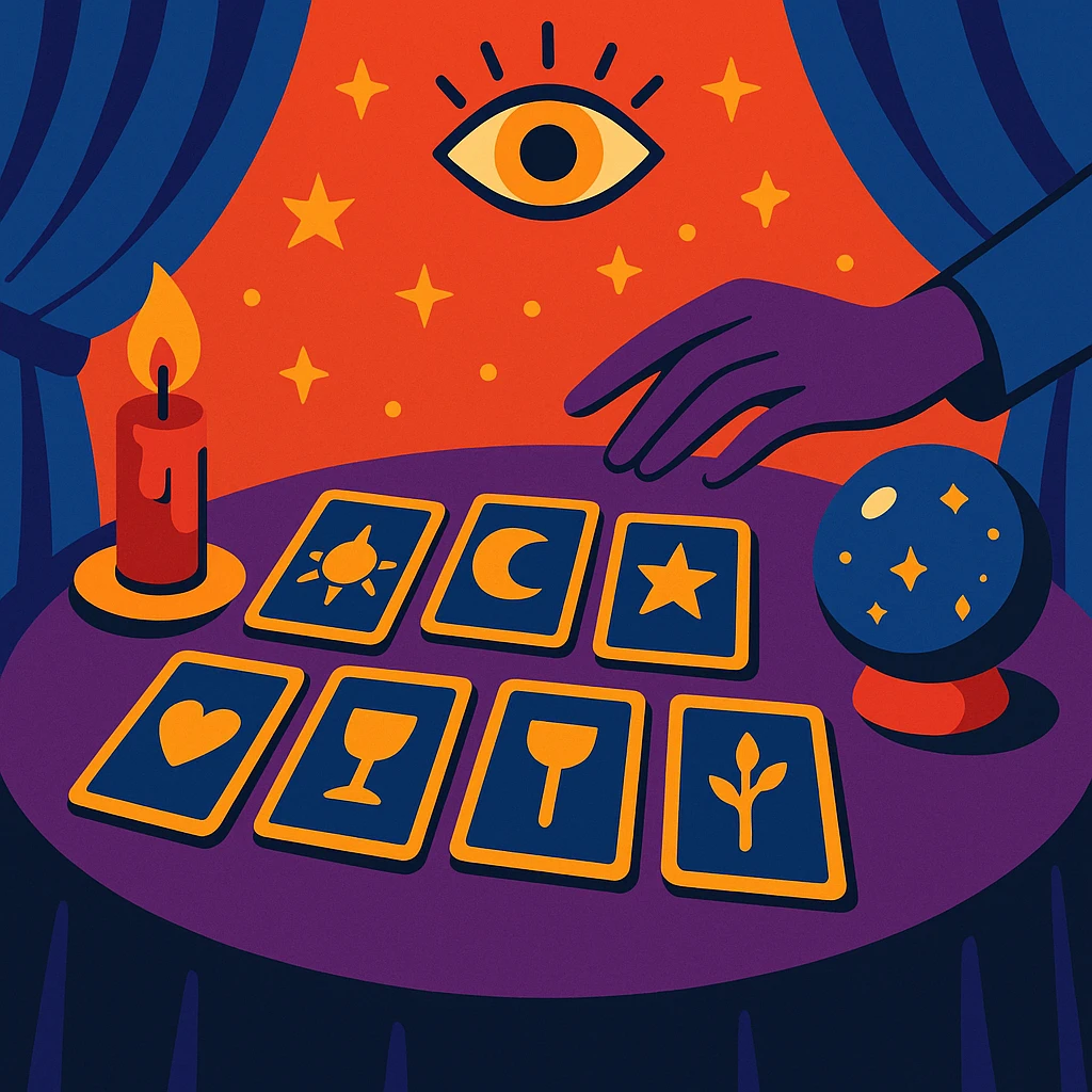 mystical tarot table with cards spread out emoji