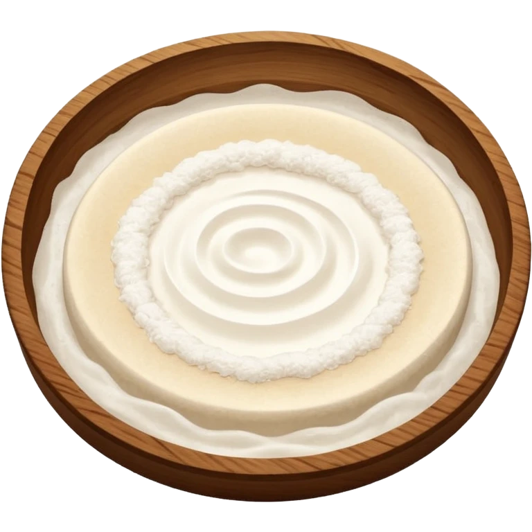 glutinous rice flour soaked in water unmixed on circular wooden plate with curved edges emoji