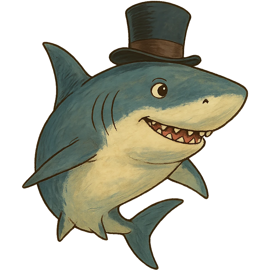 ghibli style shark wearing a top hat emoji