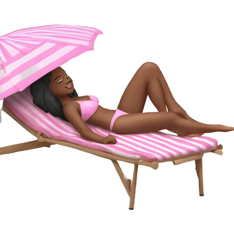 Girl lounging with feet up by the pool with pink stripe umbrella emoji