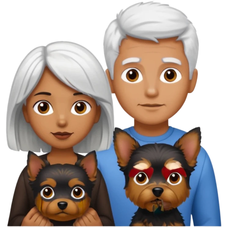 Brown girl white dark hair boy Couple with Yorkshire terrier emoji