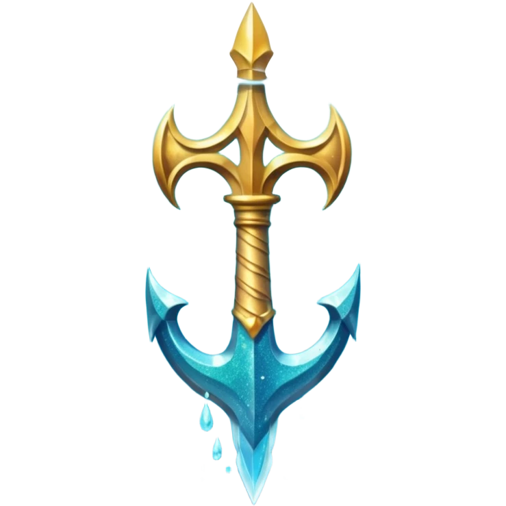 Cyan Poseidon's trident with glitter and water effects around it. emoji