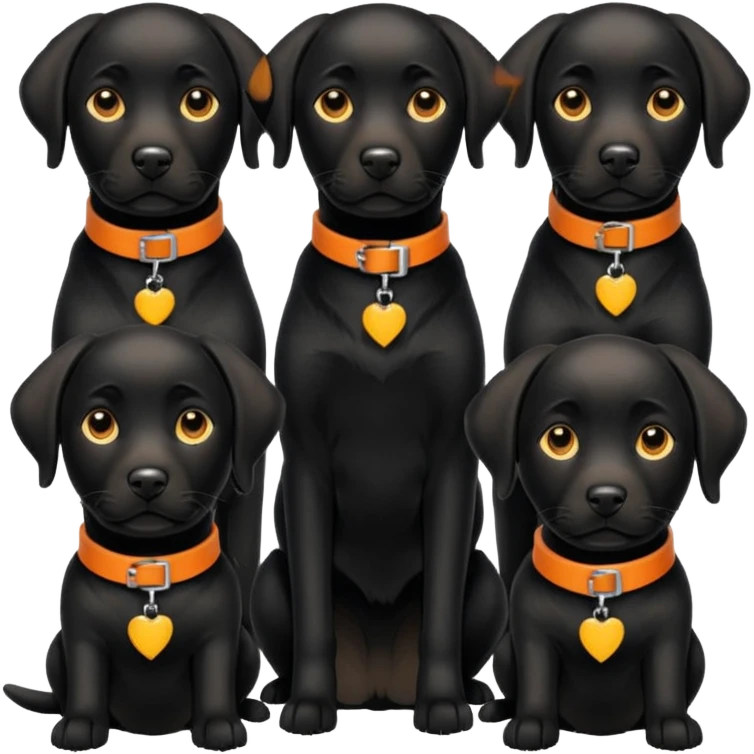 1 black labrador with yellow collar, 1 black labrador with orange collar, 2 dogs in 1 picture emoji