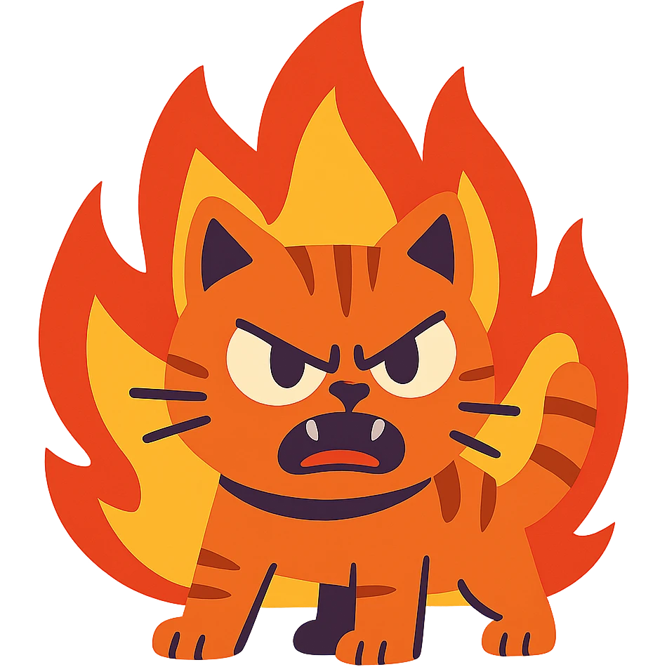 angry cat with flames emoji