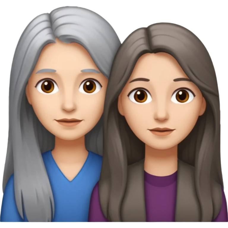 2 Frauen, die sich gerne haben, davon 1 grauhaarig, 1 braunhaarig, lange Haare emoji