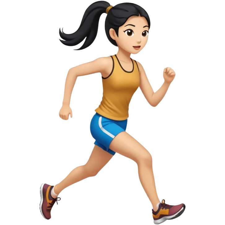 Asian girl with long black hair in ponytail running emoji