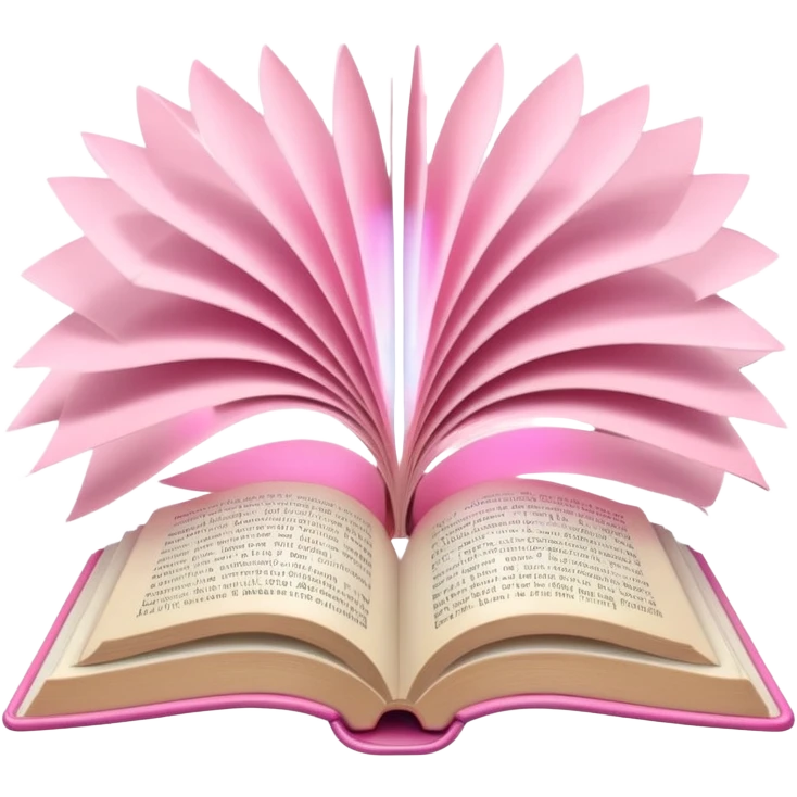 An open pink book with glowing lights emerging from its pages,  emoji