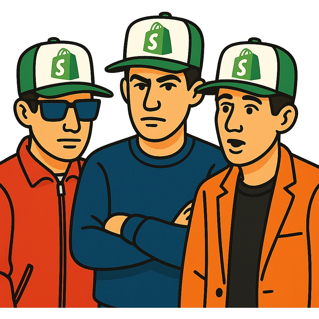 the Beastie Boys wearing hats with the Shopify logo emoji