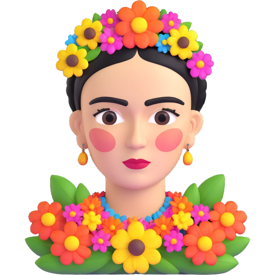 Frida Kahlo with iconic unibrow and flowers emoji