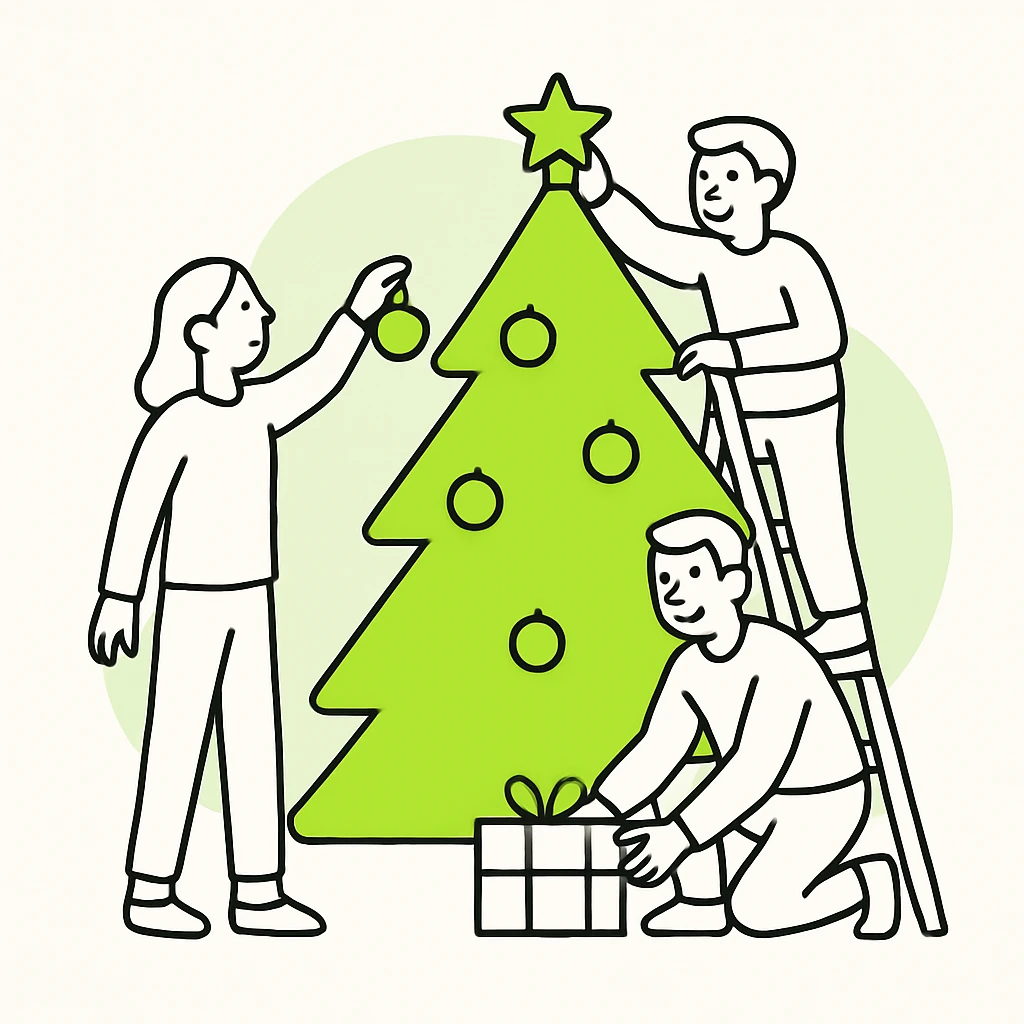 people decorating a Christmas tree emoji