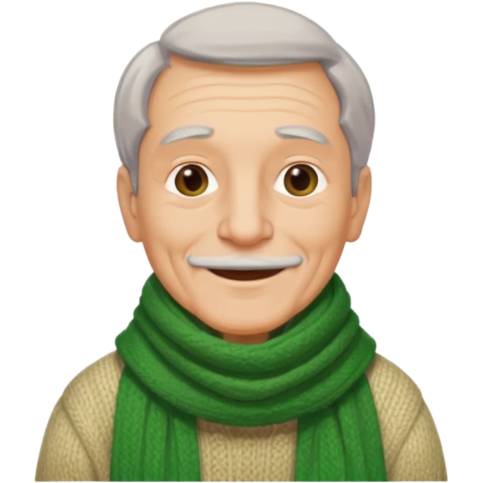 old man with big green scarf and layered sweater warm smile emoji