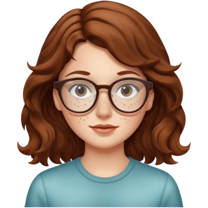 White girl with wavy brown hair and glasses emoji