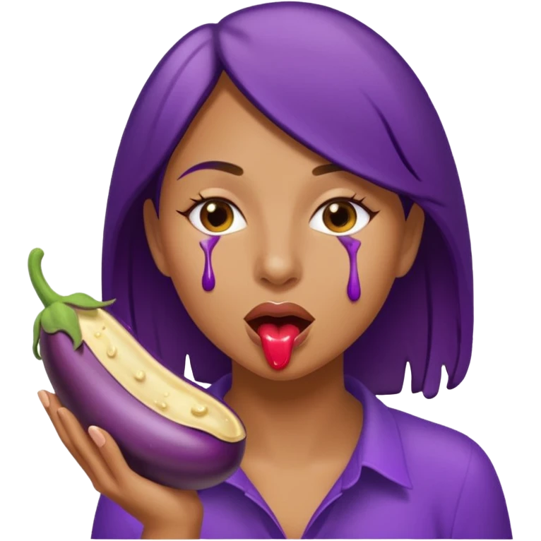 Women with dripping saliva while eating eggplant emoji