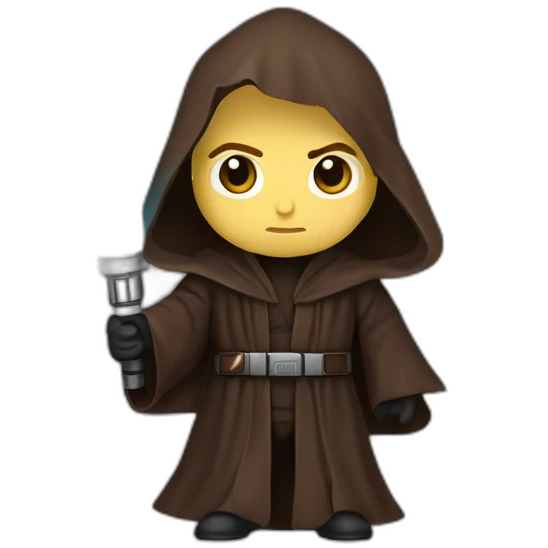 Dark side anakin skywalker (yellow-red iris eyes) (brown hooded robe) (portrait, front facing) (blue lightsaber) emoji