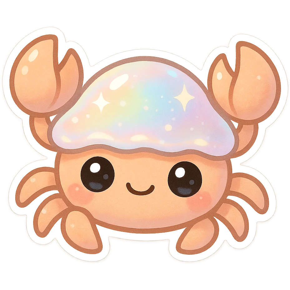 adorable crab with pearly pastel shell, shimmering effect, big eyes, minimal background emoji