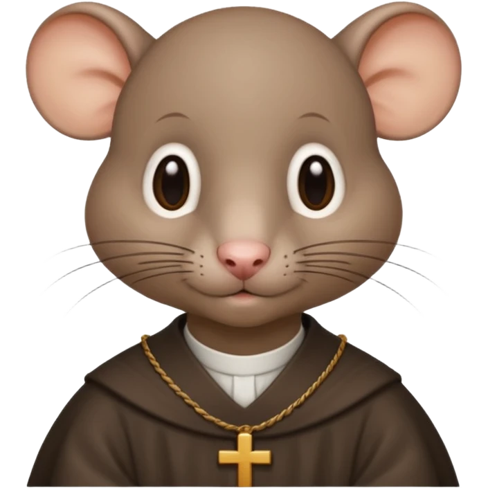 A Catholic rat with medium length brown hair and a bald spot in the middle of his hair emoji