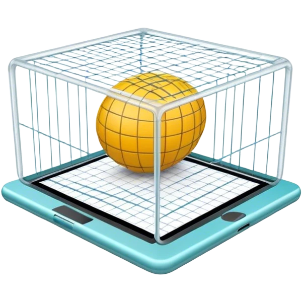 Create an emoji for 3D visualization and modeling. Show a 3D object with wireframe lines and a 3D modeling tool interface. Use modern, professional colors. Do not include any emojis or smiley faces. Make the background transparent. emoji