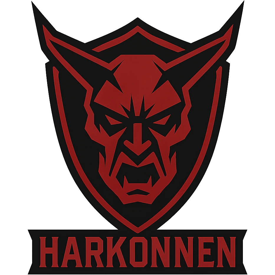 the Harkonnen sign from Dune, stylized as a bold, menacing emblem with sharp lines and a dark, ominous color palette emoji