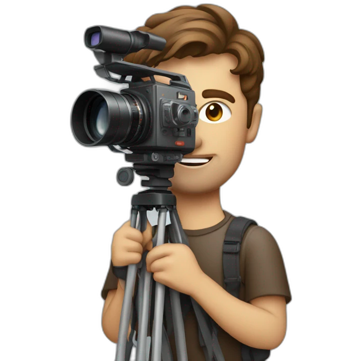 European film director with brown piled short hair holding a cinema camera emoji