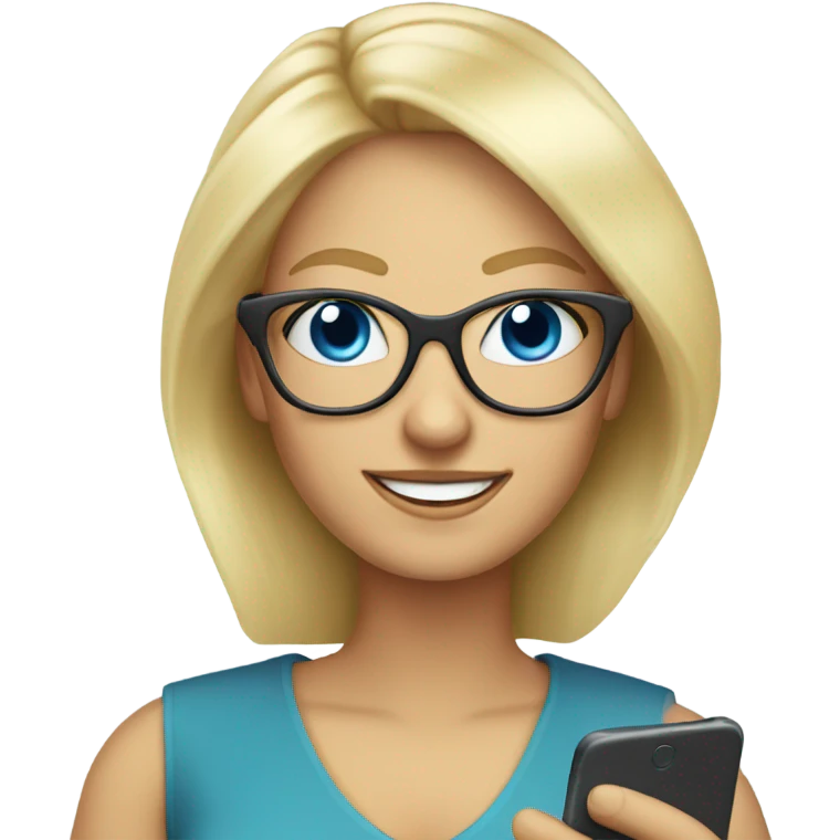 Beautiful blonde boss lady with glasses happy blue eyes talking on a phone  emoji
