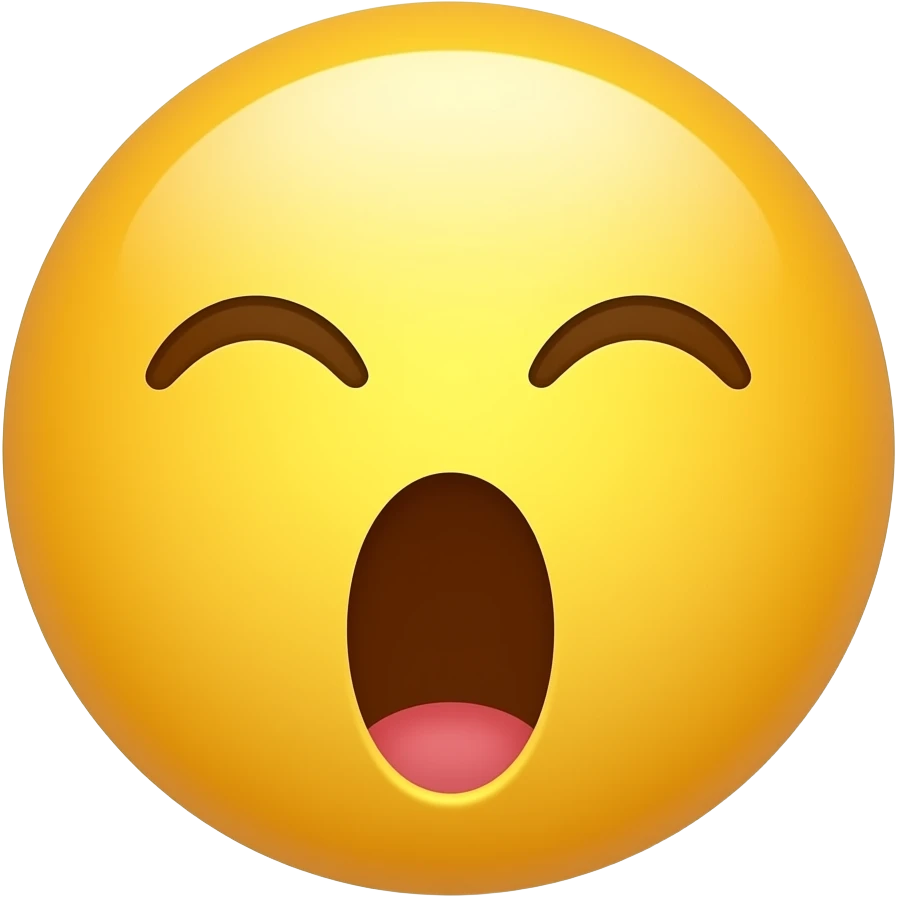 A round, yellow, basic face with eyes closed and mouth wide open, making a huge yawn. emoji