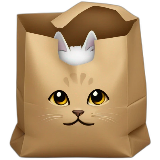 Cat hides in paper bag emoji