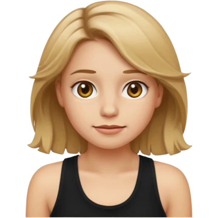 make an emoji girl with dirty blond hair and hazel eyes. wearing a black tank top and her hair is down and slightly wavy emoji