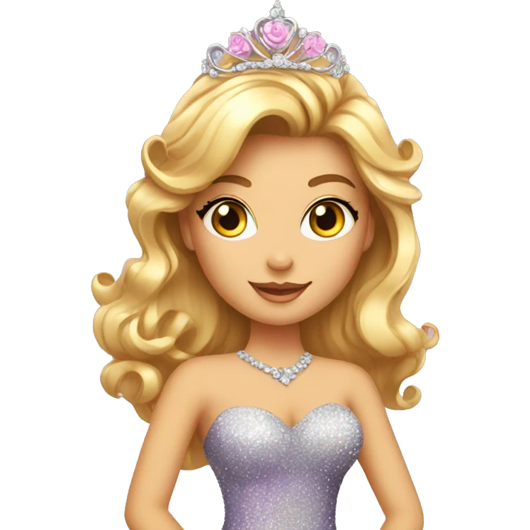 Gorgeous Lady in a sparkly shiny dress with tiara and necklace and flowers emoji