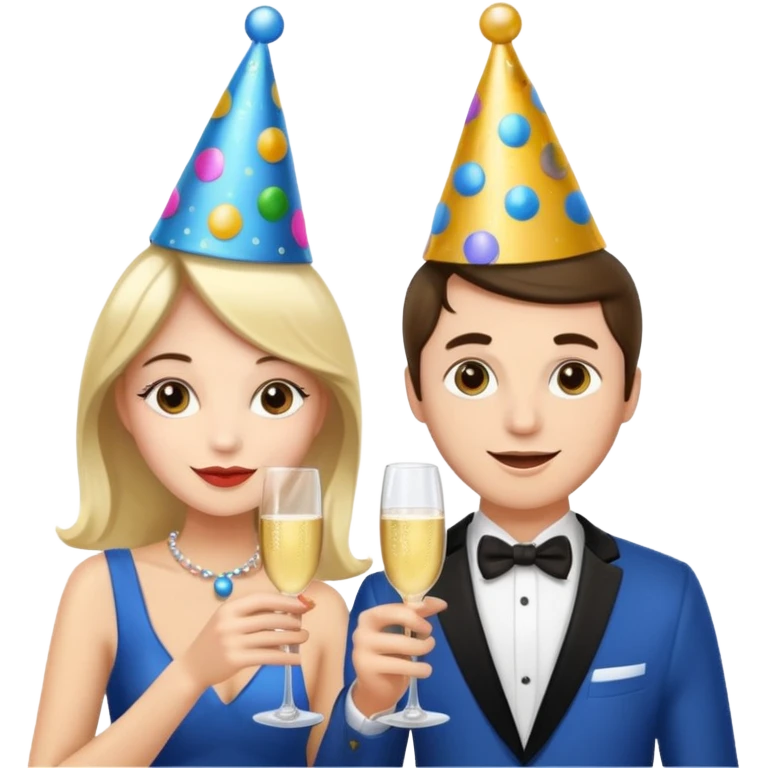 A Woman and a man with a champagne cup new year emoji