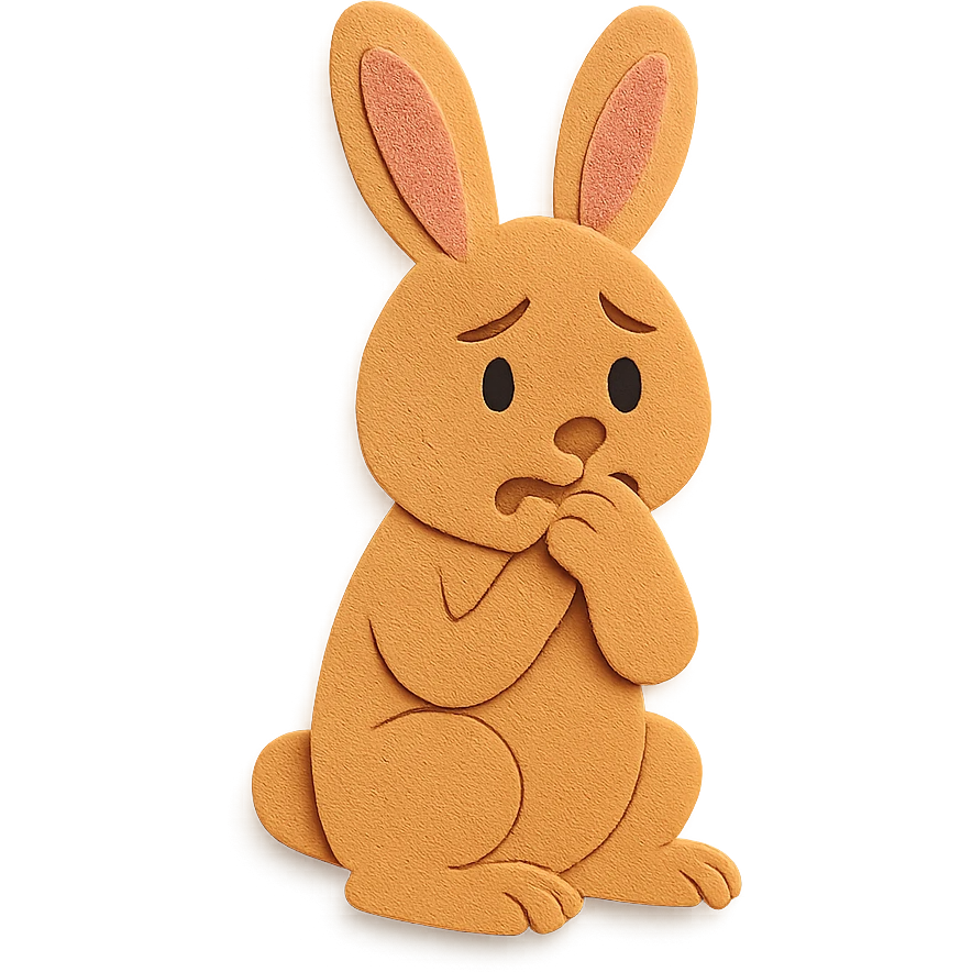 apricot bunny biting paw nervously, full body, paper-craft style emoji