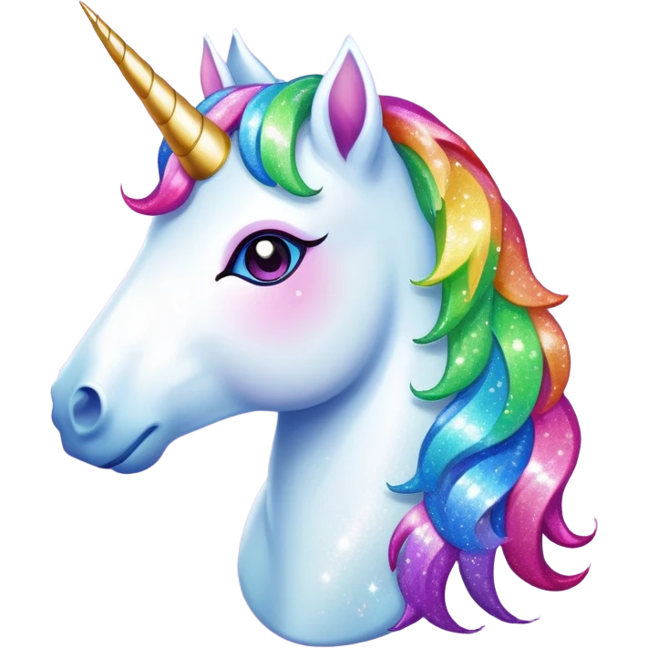 Magical unicorn with rainbow mane and sparkling glitter all around it emoji
