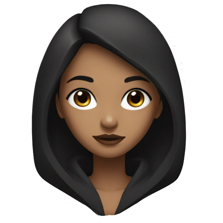 Girl middle length black hush cut hair and wear black hoodie and and black eyes with eyeline emoji
