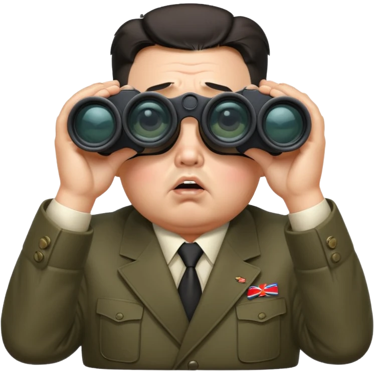 Kim Jong Un staring through binoculars with angry expression  emoji