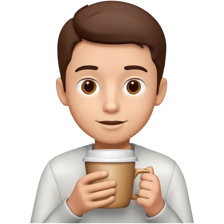 generate realistic detailed boy with cup of coffee in hand in 3d style emoji
