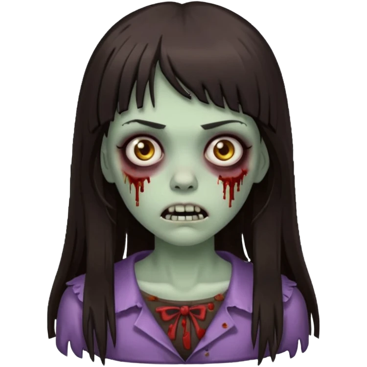 crie garota zombie com cabelos grandes, castanho escuro e franja emoji