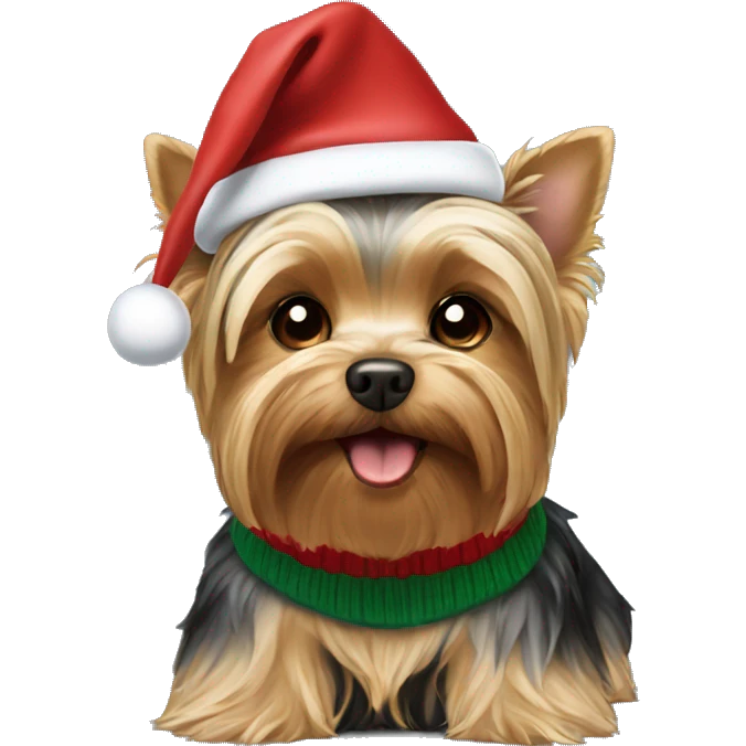 Yorkie Dog wearing a christmas hat and christmas sweater emoji